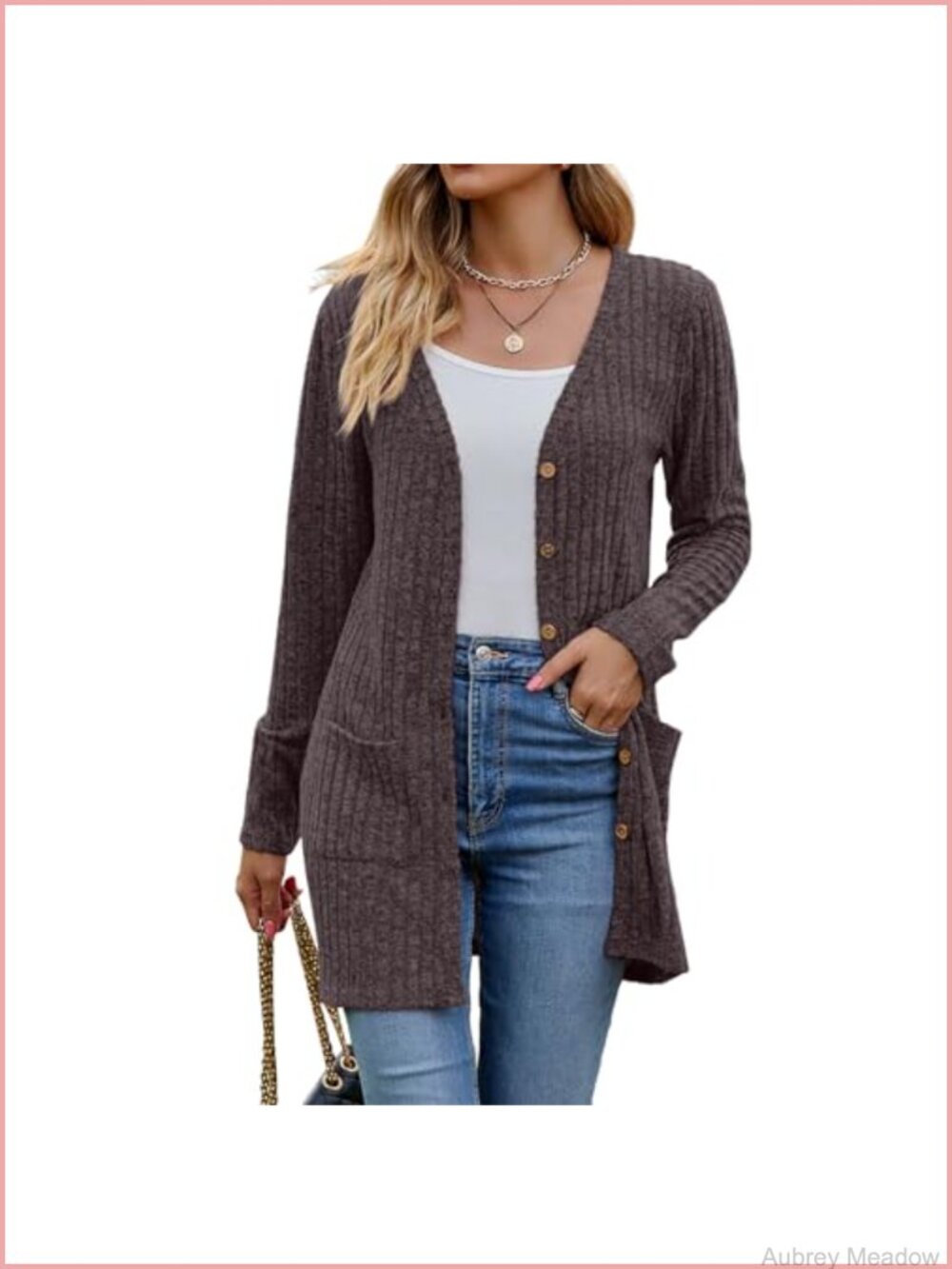 Womens Lightweight Soft Knit Long Cardigan Open Front Button Pockets